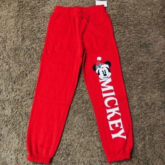 Disney's Mickey Mouse Juniors' Holiday Graphic Jogger Pants Pull On Red Small - Picture 2 of 7
